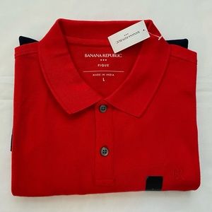 BANANA REPUBLIC MEN PIQUE POLO TSHIRT L red and navy color